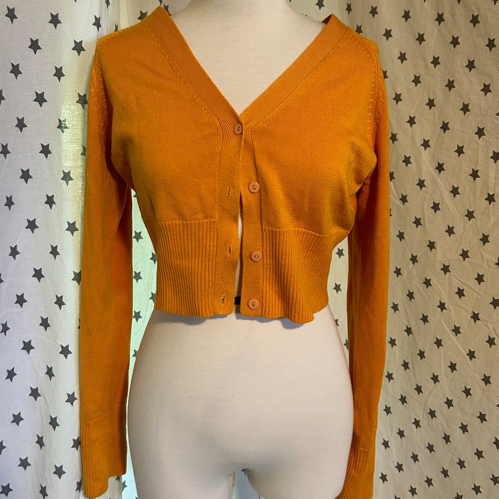 🍓Vintage Orange/Yellow Cropped Cardigan